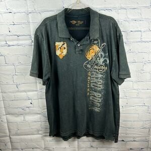 Hard Rock Cafe Dallas Embroidered Logo Distressed Faded Men’s Polo Size Large